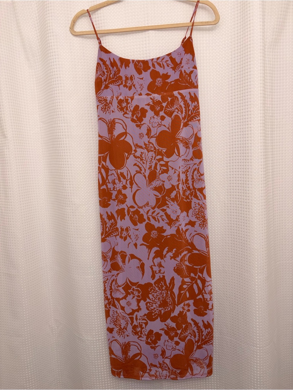 WAYF purple floral slip style midi lined mesh dress S summer vacation island